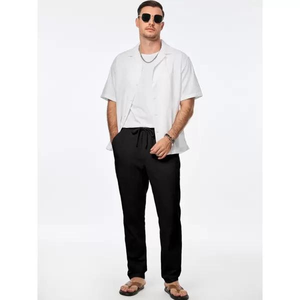 imageJMIERR Mens Cotton Pants Casual Elastic Waist Drawstring Lightweight Summer Beach Trousers with PocketsBlack