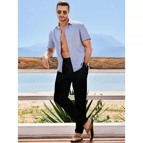 imageJMIERR Mens Cotton Pants Casual Elastic Waist Drawstring Lightweight Summer Beach Trousers with PocketsBlack