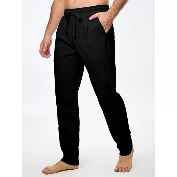 imageJMIERR Mens Cotton Pants Casual Elastic Waist Drawstring Lightweight Summer Beach Trousers with PocketsBlack