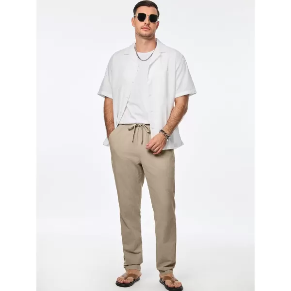 imageJMIERR Mens Cotton Pants Casual Elastic Waist Drawstring Lightweight Summer Beach Trousers with PocketsKhaki