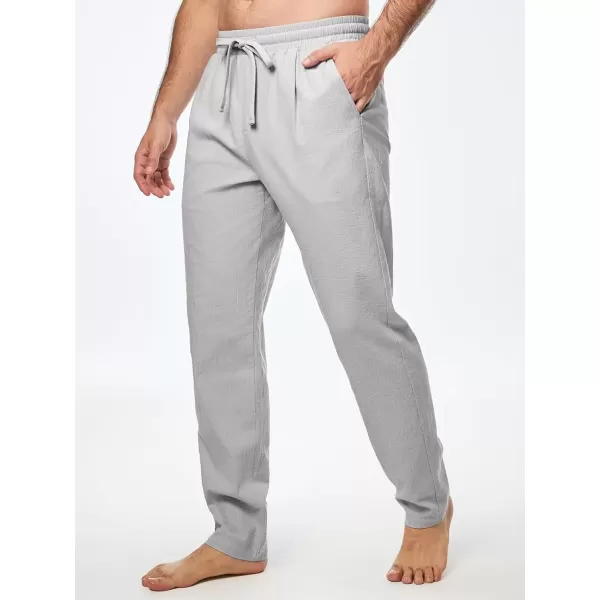 imageJMIERR Mens Cotton Pants Casual Elastic Waist Drawstring Lightweight Summer Beach Trousers with PocketsLight Grey