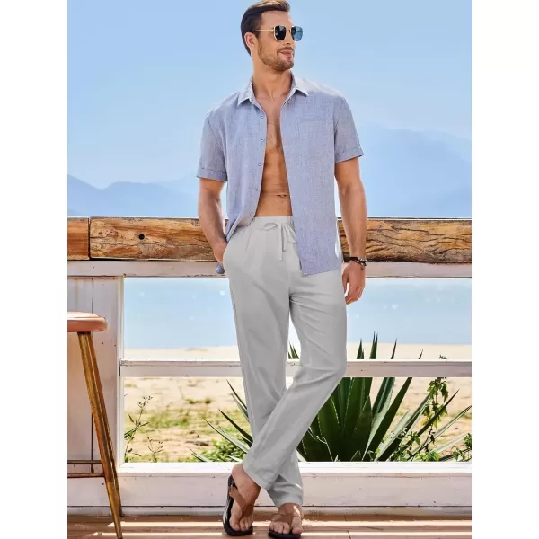 imageJMIERR Mens Cotton Pants Casual Elastic Waist Drawstring Lightweight Summer Beach Trousers with PocketsLight Grey