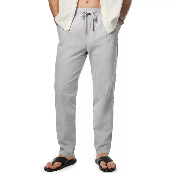 imageJMIERR Mens Cotton Pants Casual Elastic Waist Drawstring Lightweight Summer Beach Trousers with PocketsLight Grey