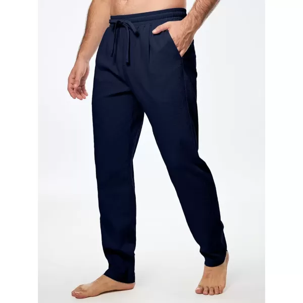 imageJMIERR Mens Cotton Pants Casual Elastic Waist Drawstring Lightweight Summer Beach Trousers with PocketsNavy Blue