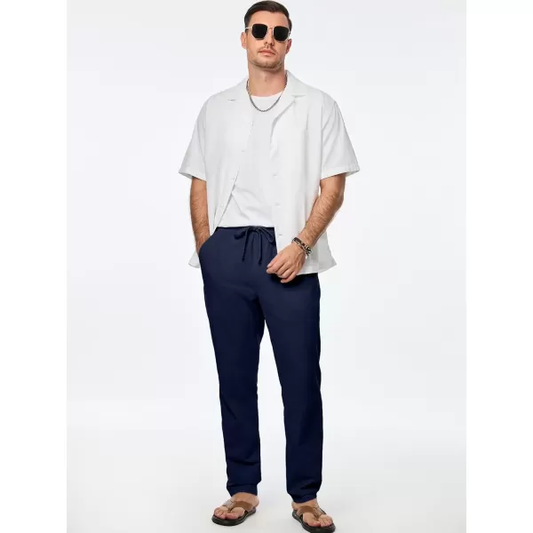 imageJMIERR Mens Cotton Pants Casual Elastic Waist Drawstring Lightweight Summer Beach Trousers with PocketsNavy Blue
