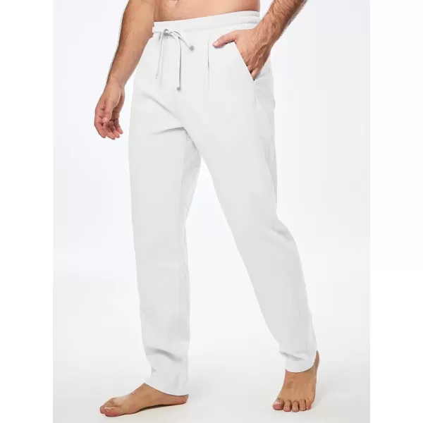 imageJMIERR Mens Cotton Pants Casual Elastic Waist Drawstring Lightweight Summer Beach Trousers with PocketsWhite