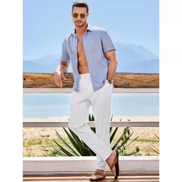 imageJMIERR Mens Cotton Pants Casual Elastic Waist Drawstring Lightweight Summer Beach Trousers with PocketsWhite