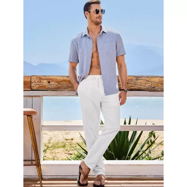 imageJMIERR Mens Cotton Pants Casual Elastic Waist Drawstring Lightweight Summer Beach Trousers with PocketsWhite