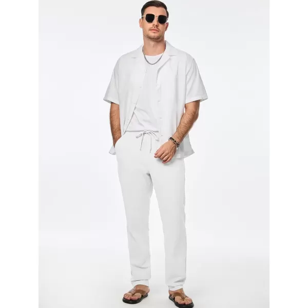 imageJMIERR Mens Cotton Pants Casual Elastic Waist Drawstring Lightweight Summer Beach Trousers with PocketsWhite