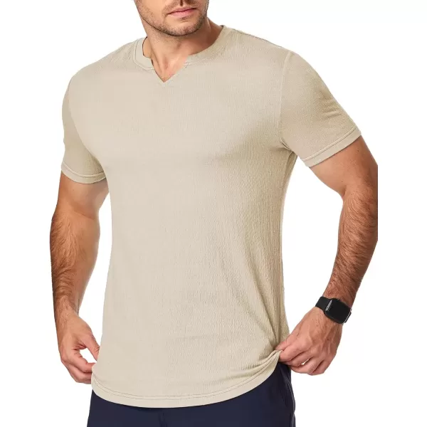 imageJMIERR Mens Muscle Slim T Shirt Texture V Neck Longline Gym Workout Athletic Tee ShirtsApricot