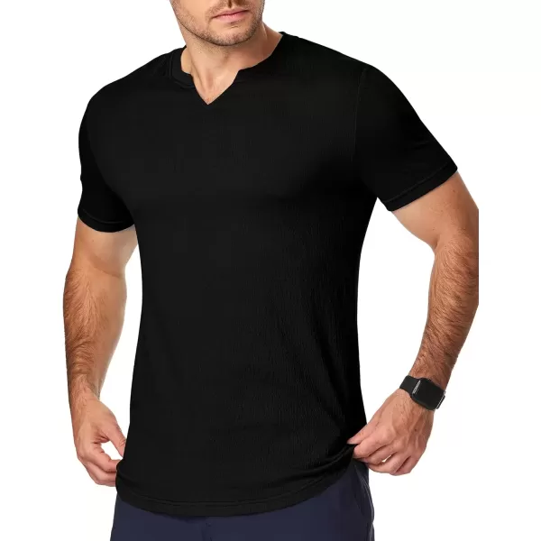 imageJMIERR Mens Muscle Slim T Shirt Texture V Neck Longline Gym Workout Athletic Tee ShirtsBlack