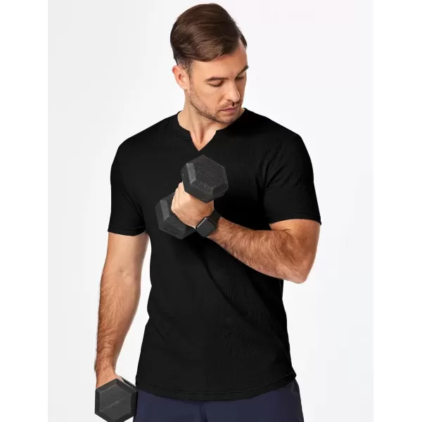 imageJMIERR Mens Muscle Slim T Shirt Texture V Neck Longline Gym Workout Athletic Tee ShirtsBlack