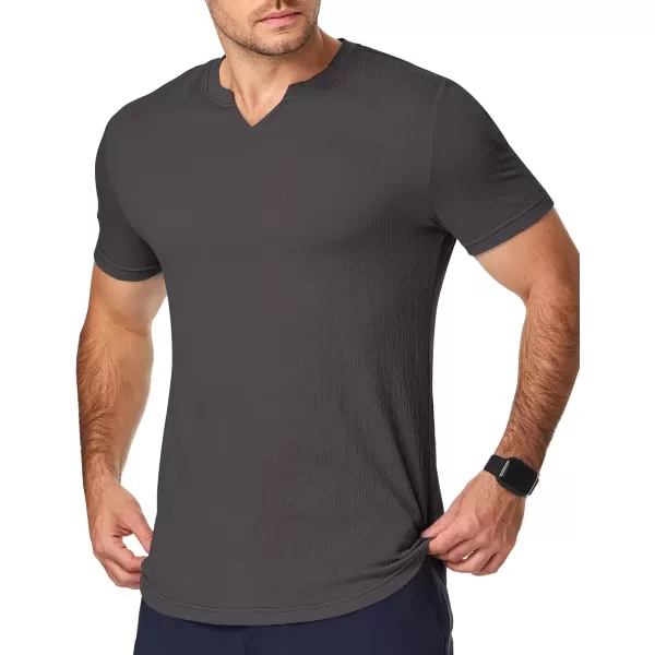 imageJMIERR Mens Muscle Slim T Shirt Texture V Neck Longline Gym Workout Athletic Tee ShirtsDark Brown