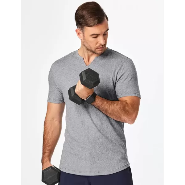 imageJMIERR Mens Muscle Slim T Shirt Texture V Neck Longline Gym Workout Athletic Tee ShirtsGrey