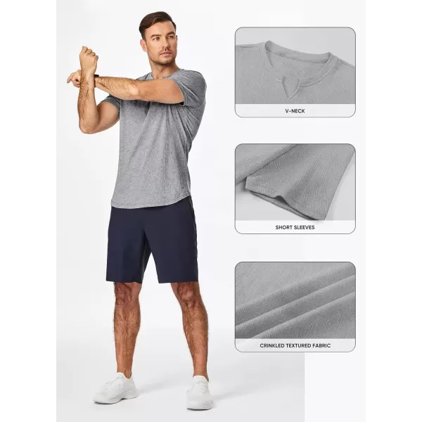 imageJMIERR Mens Muscle Slim T Shirt Texture V Neck Longline Gym Workout Athletic Tee ShirtsGrey