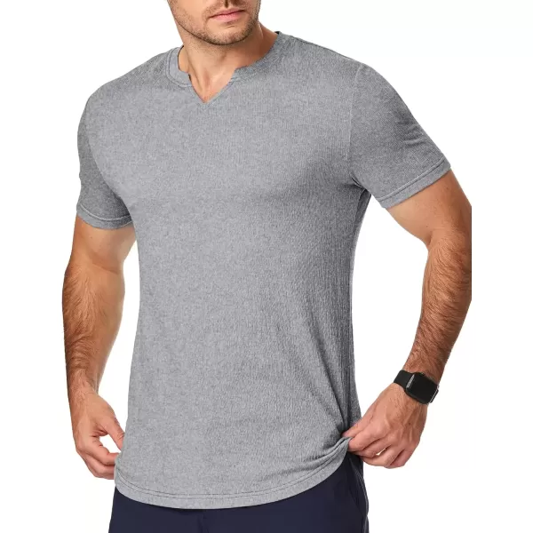 imageJMIERR Mens Muscle Slim T Shirt Texture V Neck Longline Gym Workout Athletic Tee ShirtsGrey