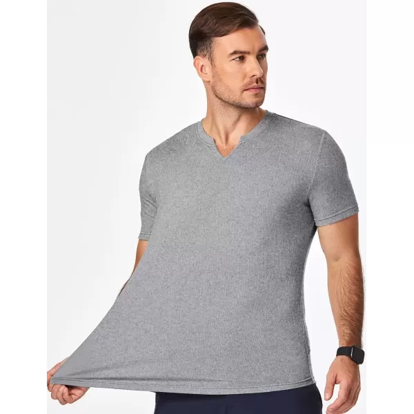 imageJMIERR Mens Muscle Slim T Shirt Texture V Neck Longline Gym Workout Athletic Tee ShirtsGrey