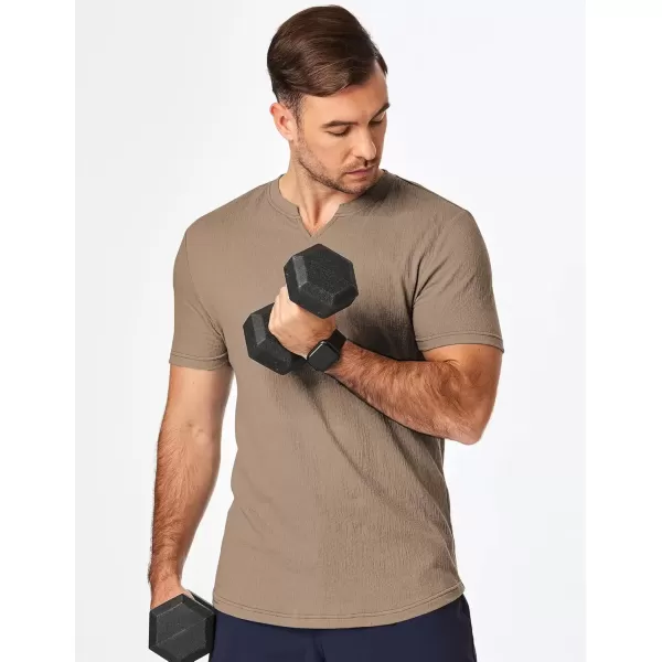 imageJMIERR Mens Muscle Slim T Shirt Texture V Neck Longline Gym Workout Athletic Tee ShirtsKhaki