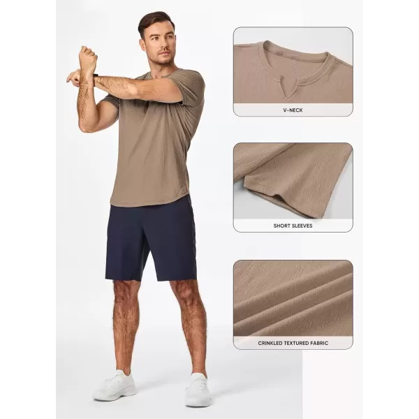 imageJMIERR Mens Muscle Slim T Shirt Texture V Neck Longline Gym Workout Athletic Tee ShirtsKhaki