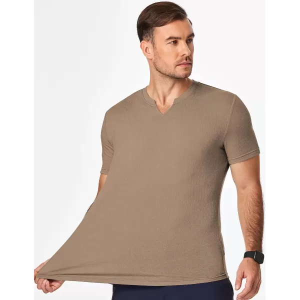 imageJMIERR Mens Muscle Slim T Shirt Texture V Neck Longline Gym Workout Athletic Tee ShirtsKhaki