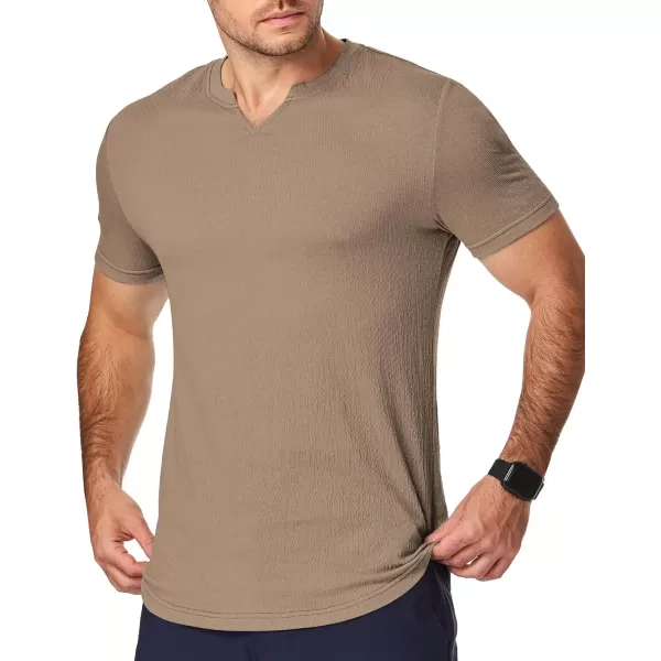 imageJMIERR Mens Muscle Slim T Shirt Texture V Neck Longline Gym Workout Athletic Tee ShirtsKhaki