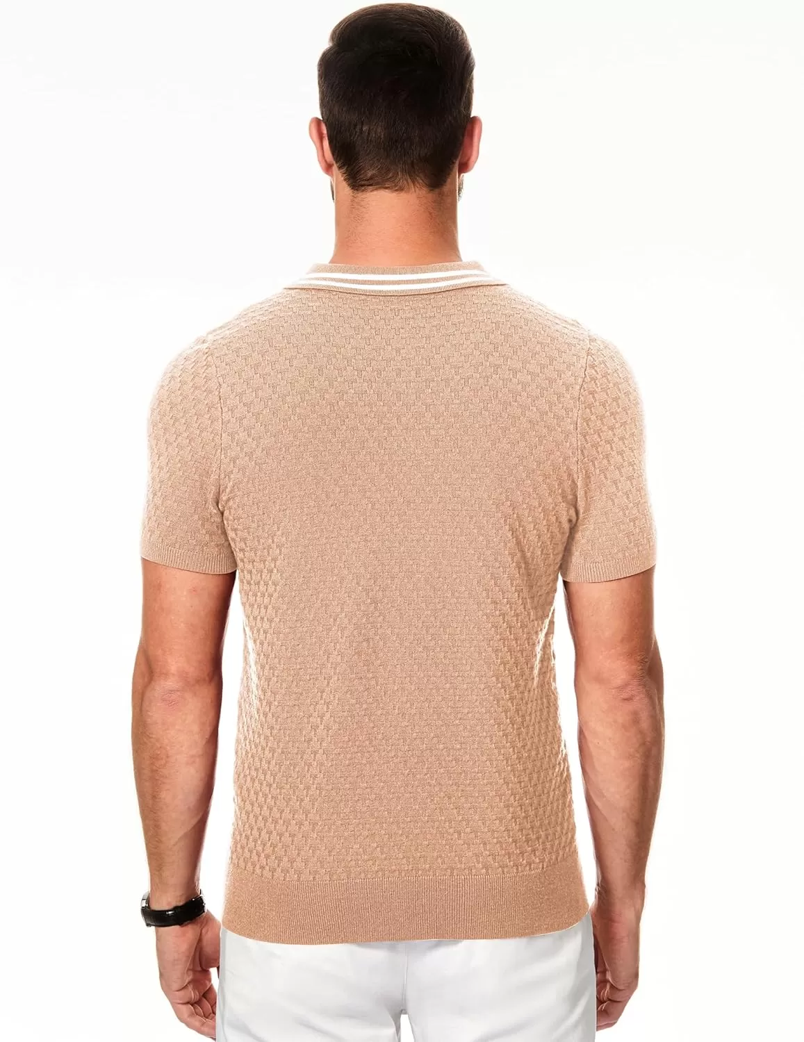 imageJMIERR Mens Knit Polo Shirts Casual Short Sleeve Button Lightweight ShirtBeige