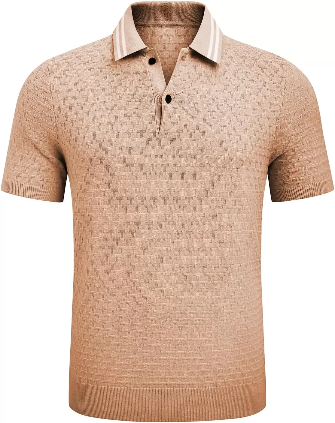 imageJMIERR Mens Knit Polo Shirts Casual Short Sleeve Button Lightweight ShirtBeige