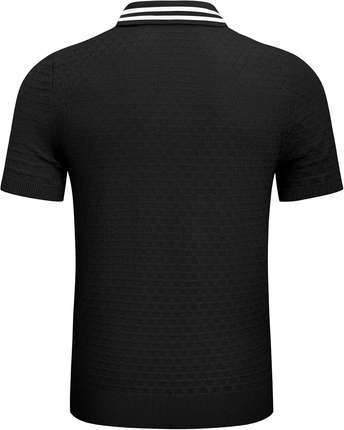 imageJMIERR Mens Knit Polo Shirts Casual Short Sleeve Button Lightweight ShirtBlack