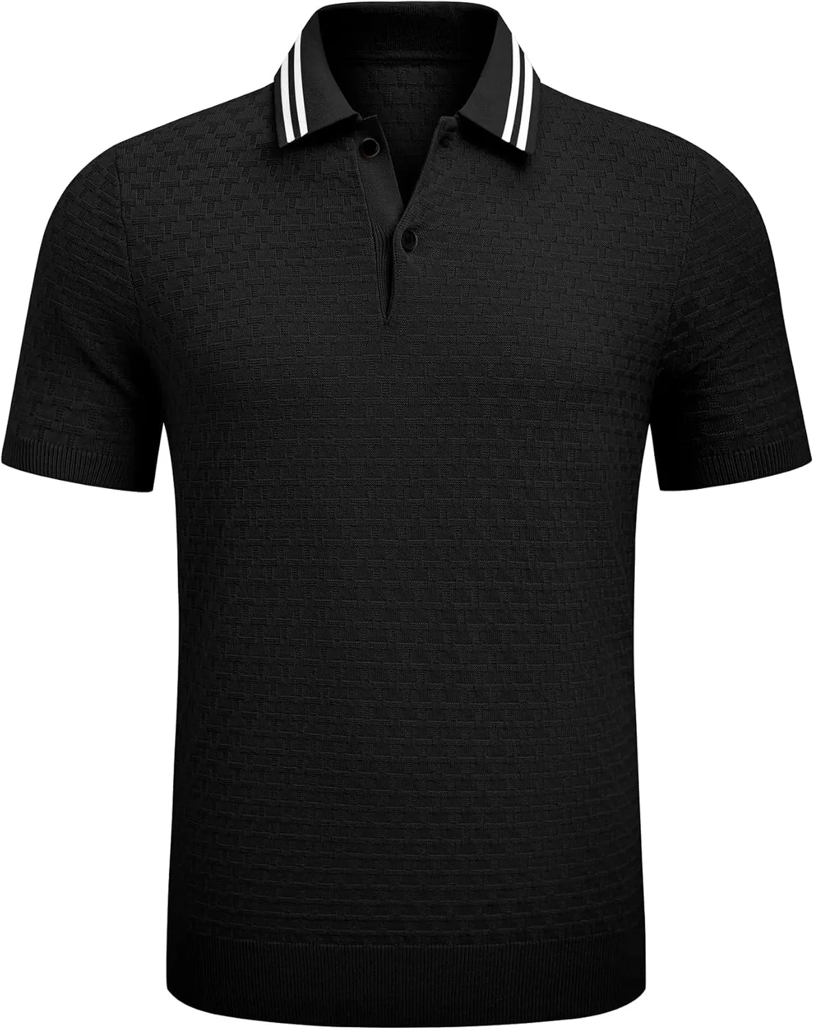 imageJMIERR Mens Knit Polo Shirts Casual Short Sleeve Button Lightweight ShirtBlack