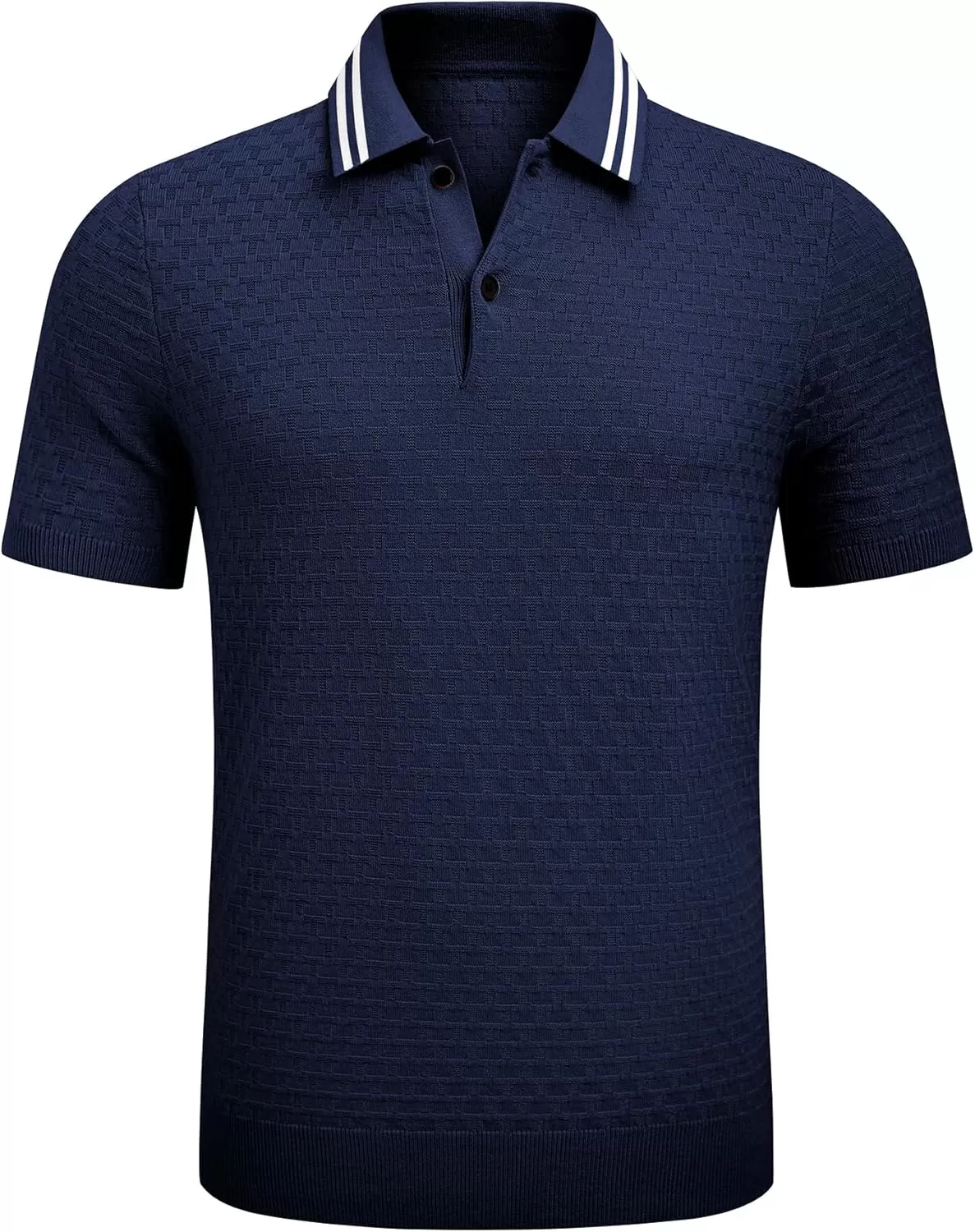 imageJMIERR Mens Knit Polo Shirts Casual Short Sleeve Button Lightweight ShirtNavy Blue