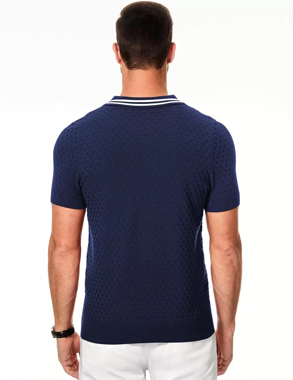 imageJMIERR Mens Knit Polo Shirts Casual Short Sleeve Button Lightweight ShirtNavy Blue