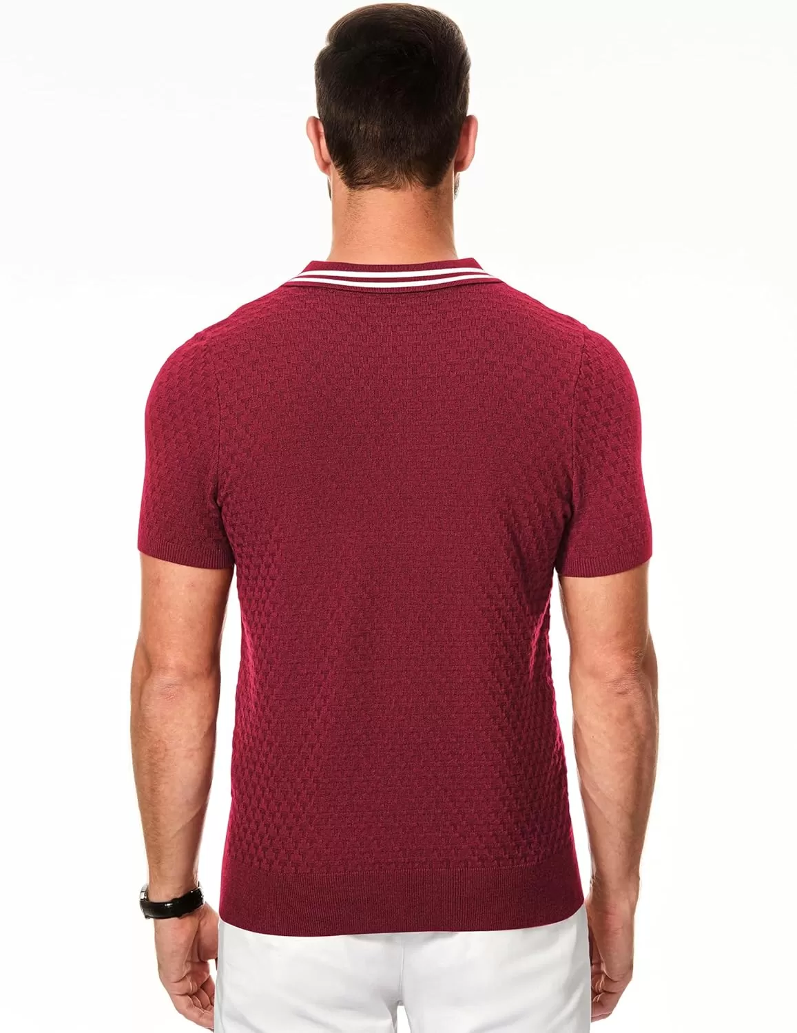 imageJMIERR Mens Knit Polo Shirts Casual Short Sleeve Button Lightweight ShirtRed