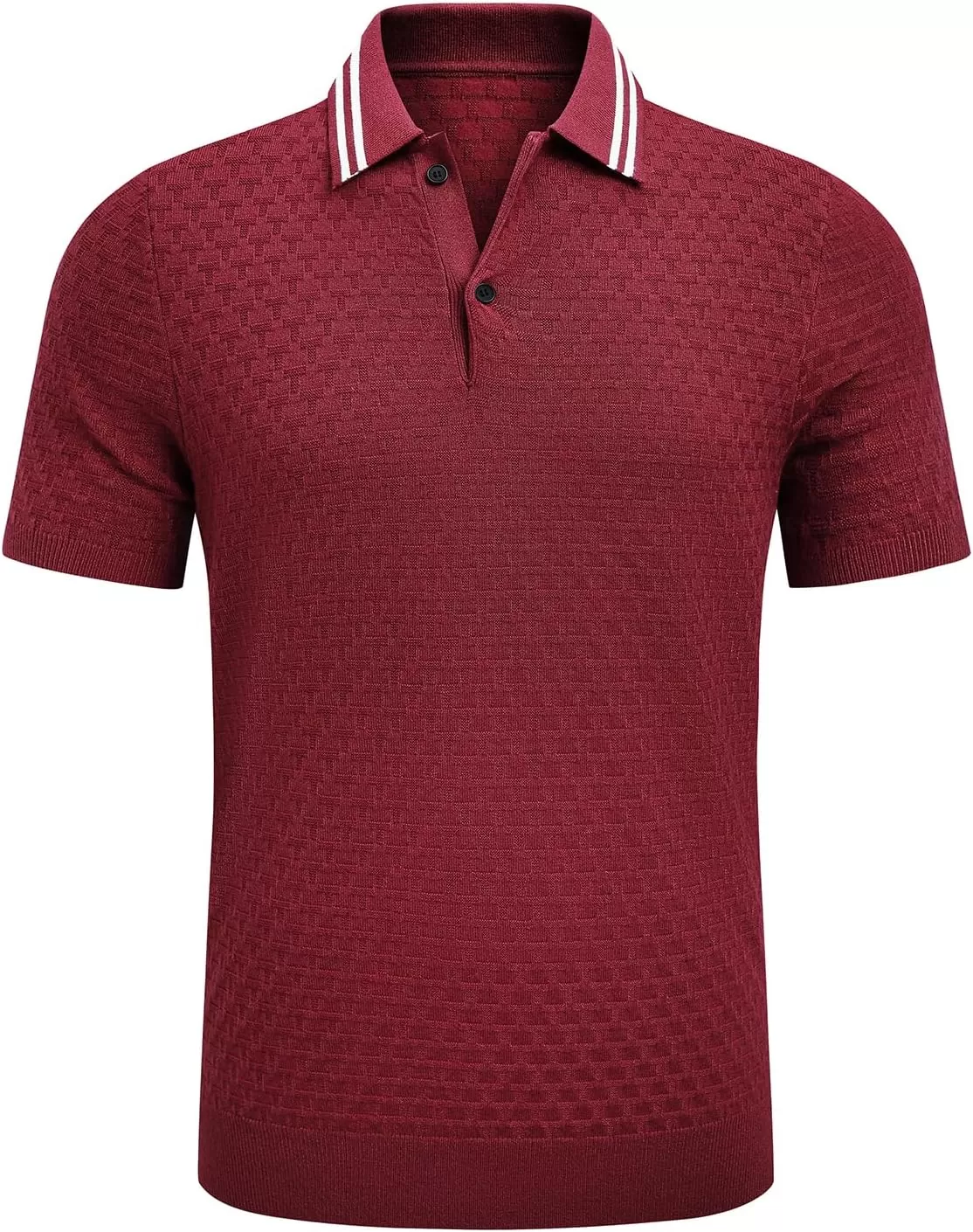 imageJMIERR Mens Knit Polo Shirts Casual Short Sleeve Button Lightweight ShirtRed