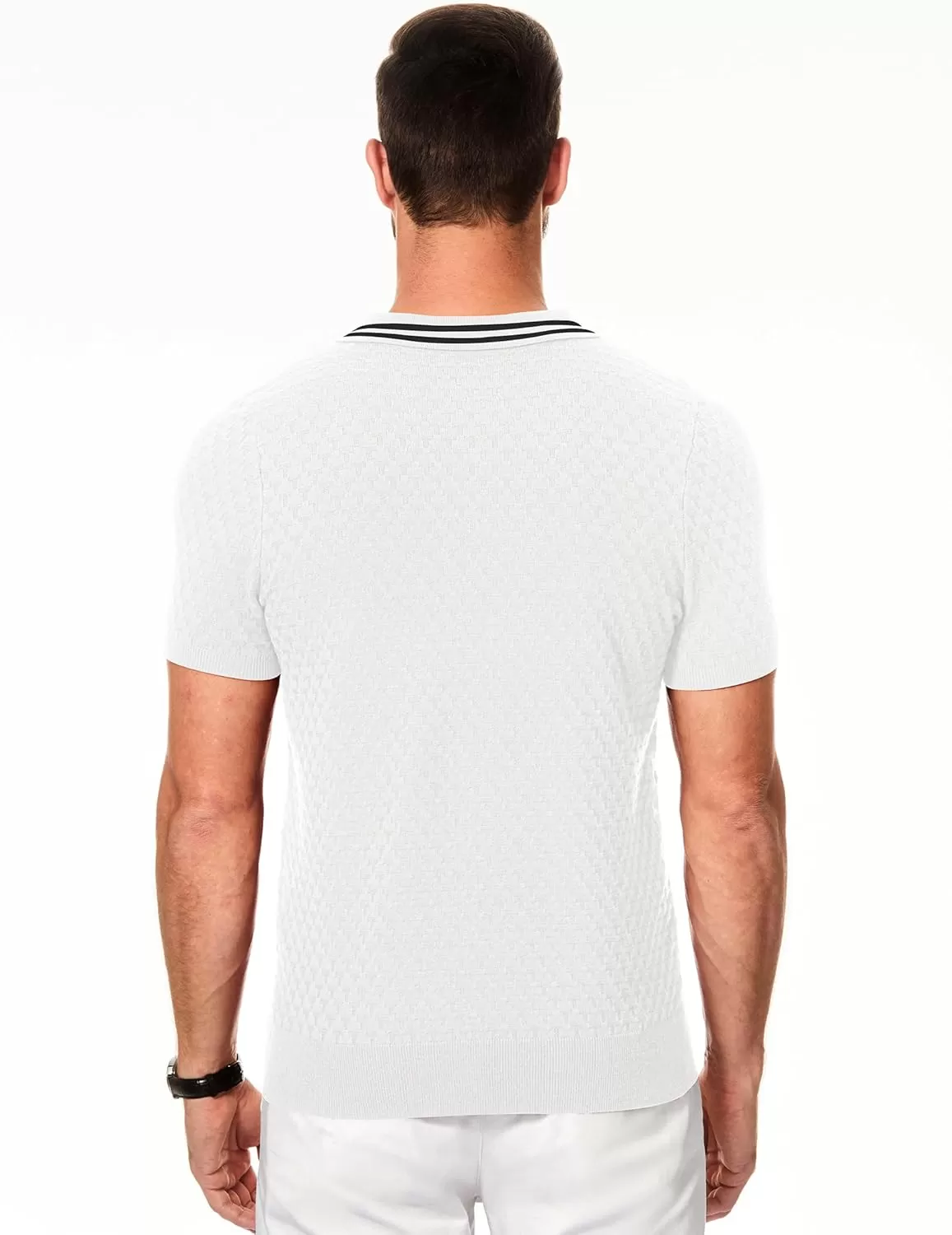 imageJMIERR Mens Knit Polo Shirts Casual Short Sleeve Button Lightweight ShirtWhite