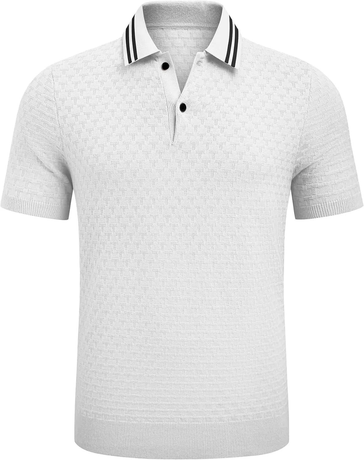 imageJMIERR Mens Knit Polo Shirts Casual Short Sleeve Button Lightweight ShirtWhite