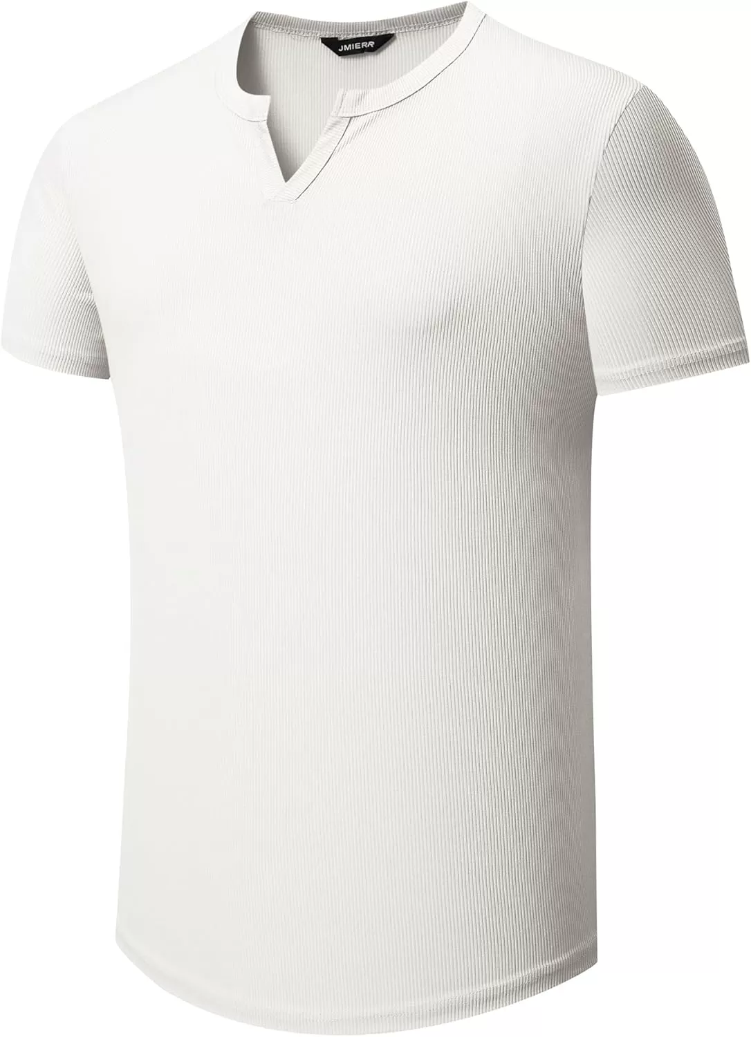 imageJMIERR Mens Muscle VNeck T Shirt Short Sleeve Longline Ribbed Henley Shirt Gym Workout Athletic Tee Shirts0 White