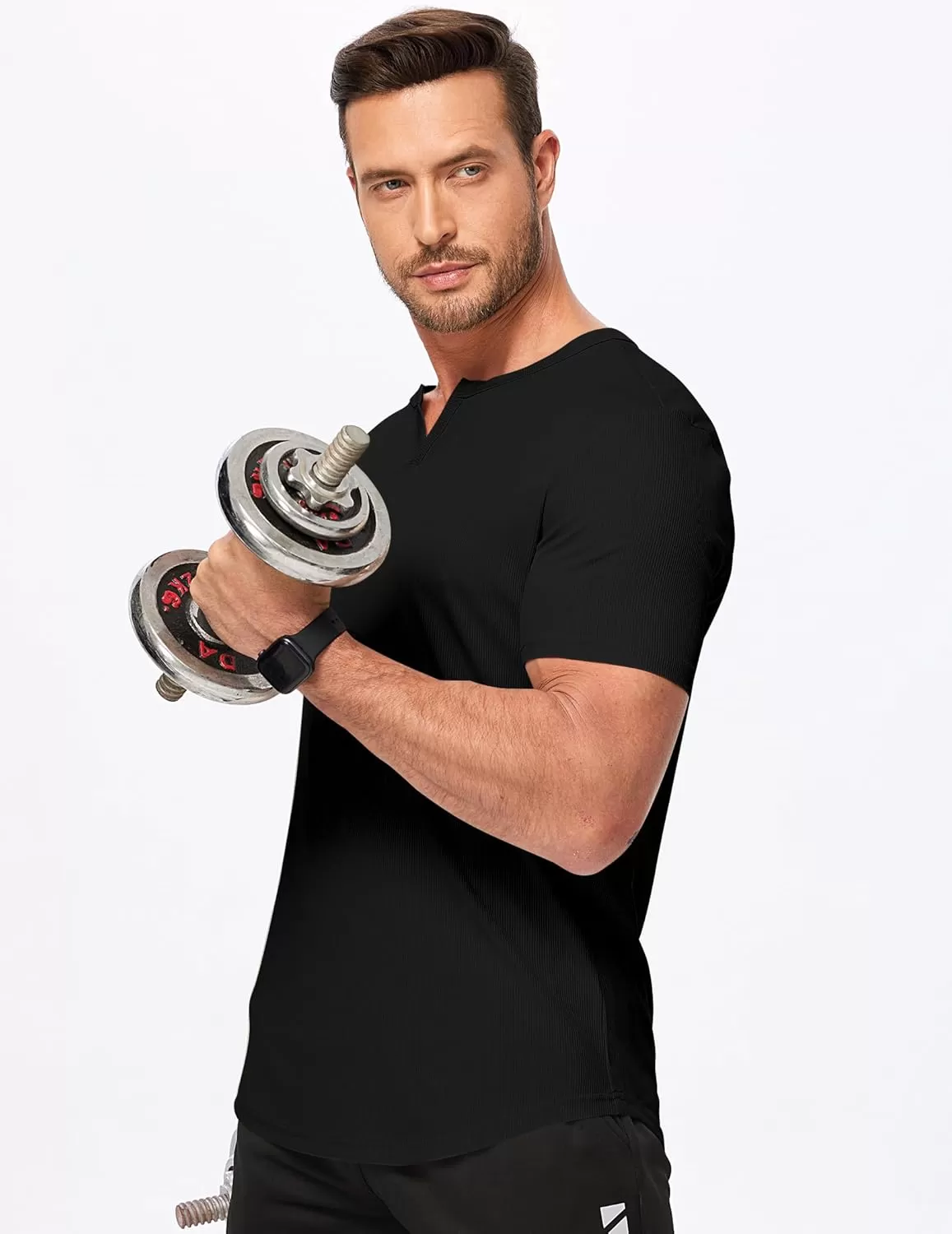 imageJMIERR Mens Muscle VNeck T Shirt Short Sleeve Longline Ribbed Henley Shirt Gym Workout Athletic Tee Shirts01 Black