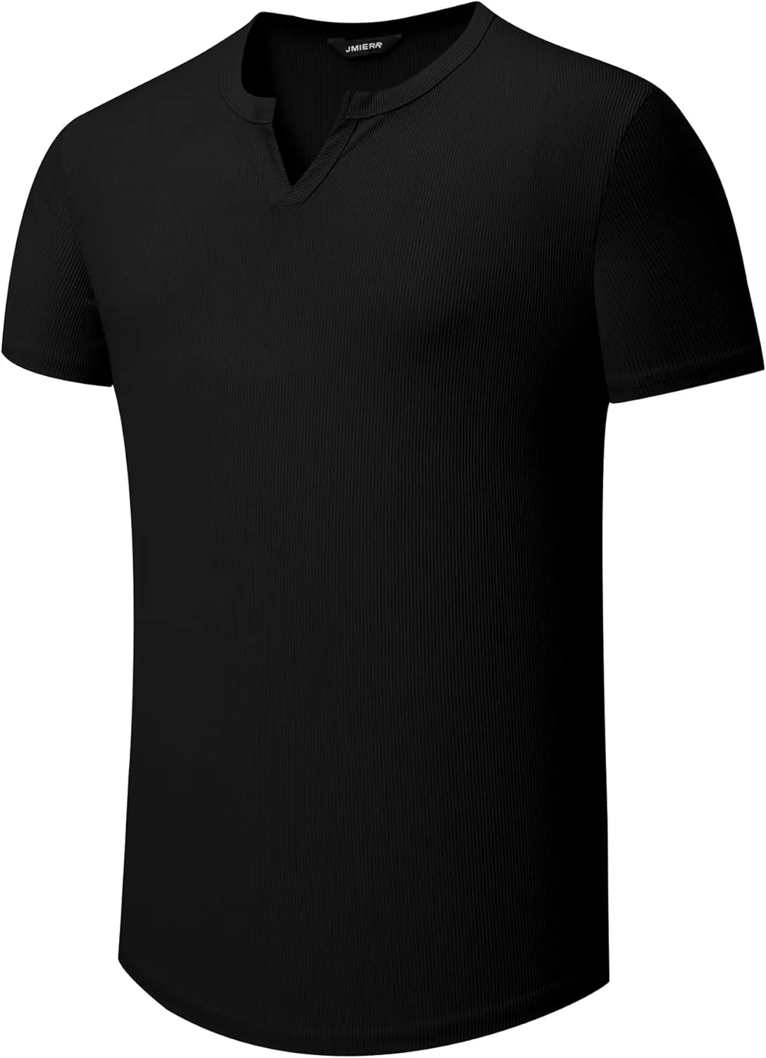 imageJMIERR Mens Muscle VNeck T Shirt Short Sleeve Longline Ribbed Henley Shirt Gym Workout Athletic Tee Shirts01 Black