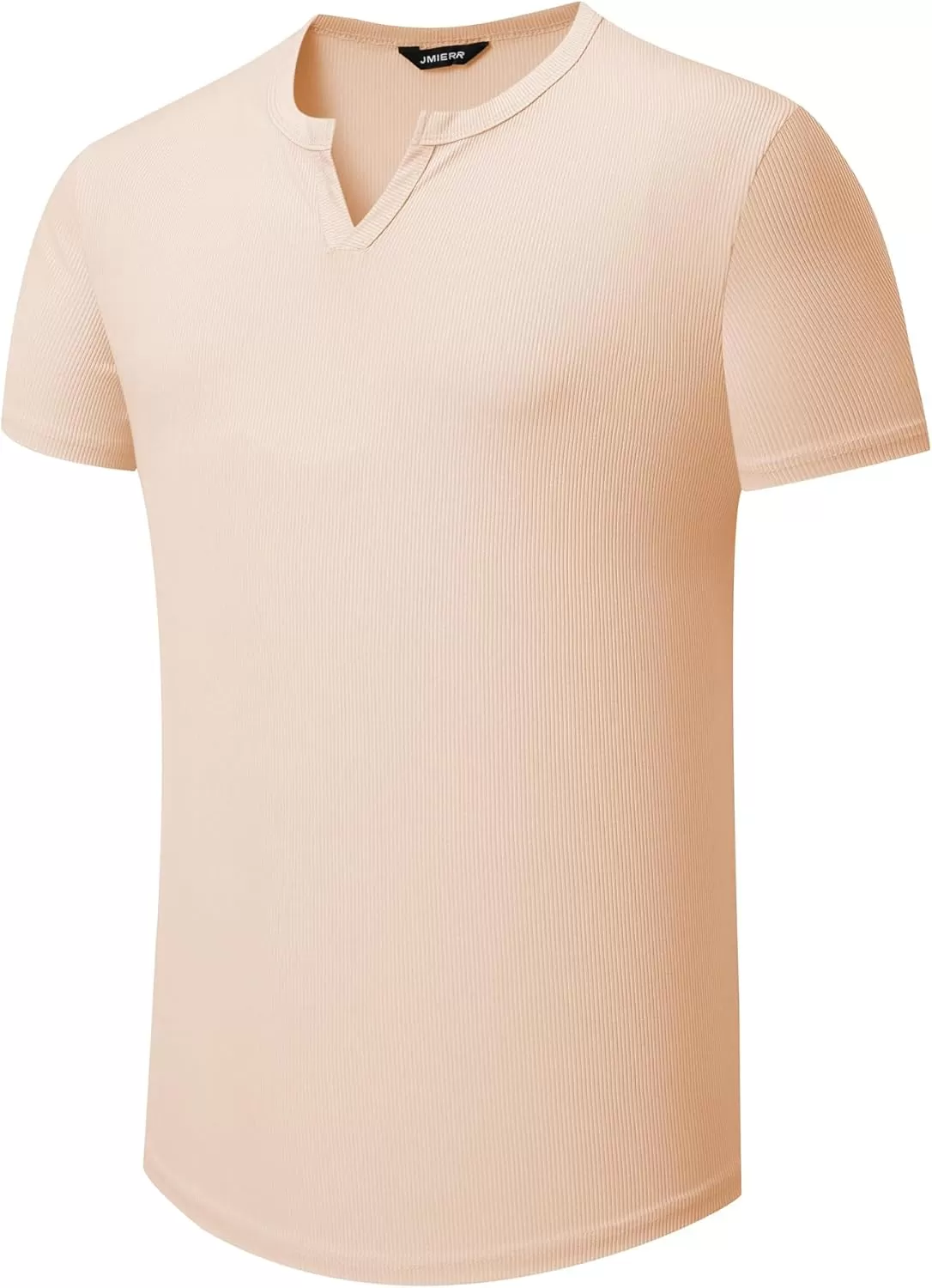 imageJMIERR Mens Muscle VNeck T Shirt Short Sleeve Longline Ribbed Henley Shirt Gym Workout Athletic Tee ShirtsApricot