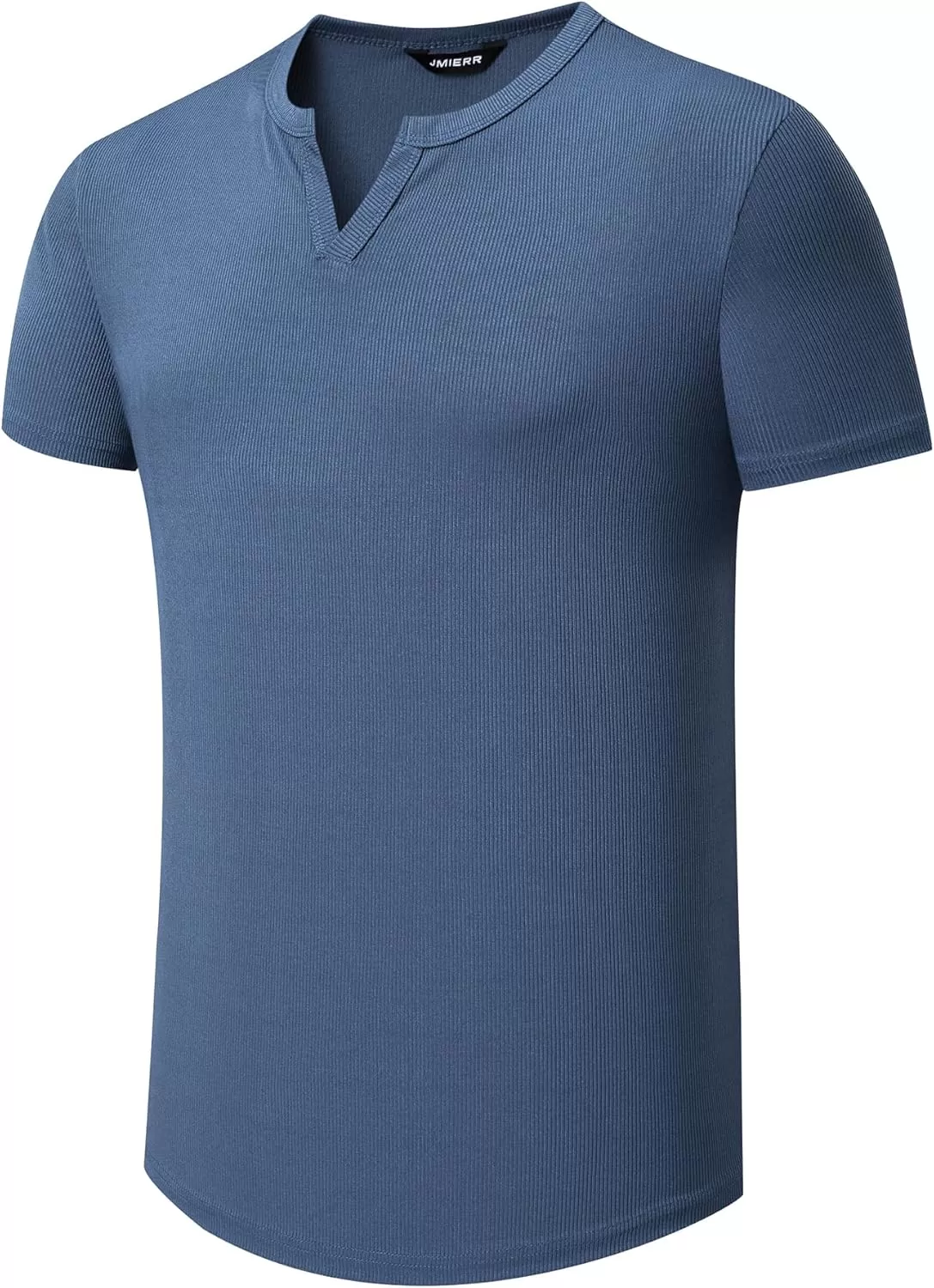 imageJMIERR Mens Muscle VNeck T Shirt Short Sleeve Longline Ribbed Henley Shirt Gym Workout Athletic Tee ShirtsBlue