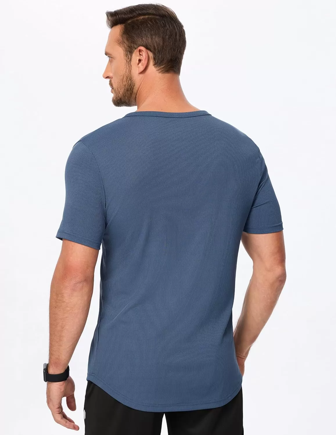 imageJMIERR Mens Muscle VNeck T Shirt Short Sleeve Longline Ribbed Henley Shirt Gym Workout Athletic Tee ShirtsBlue