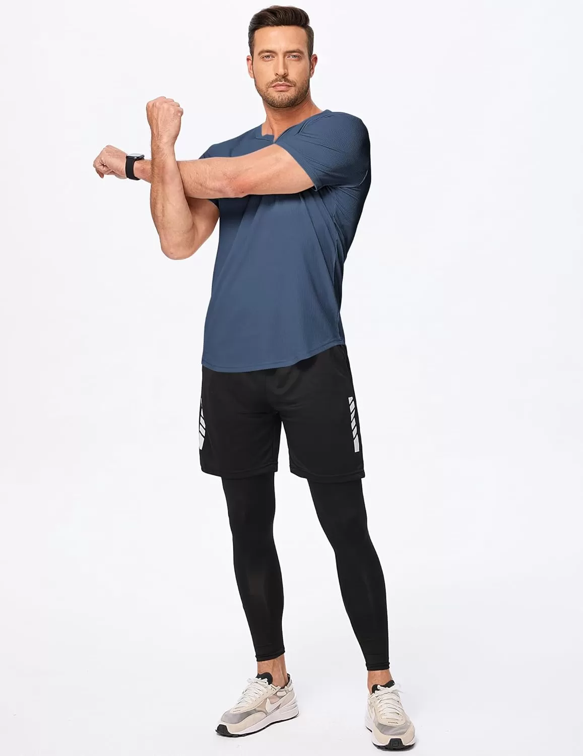 imageJMIERR Mens Muscle VNeck T Shirt Short Sleeve Longline Ribbed Henley Shirt Gym Workout Athletic Tee ShirtsBlue