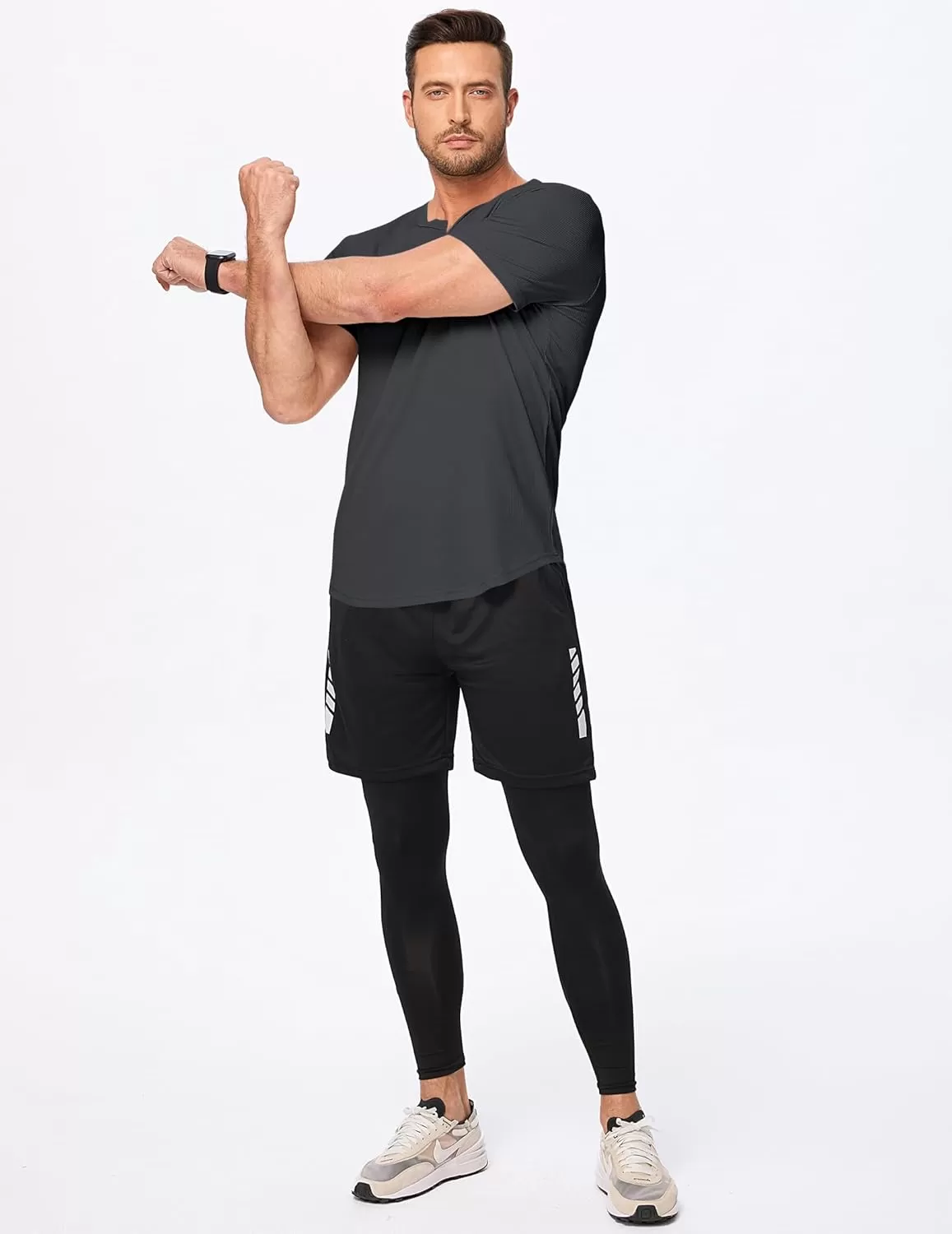 imageJMIERR Mens Muscle VNeck T Shirt Short Sleeve Longline Ribbed Henley Shirt Gym Workout Athletic Tee ShirtsDark Grey