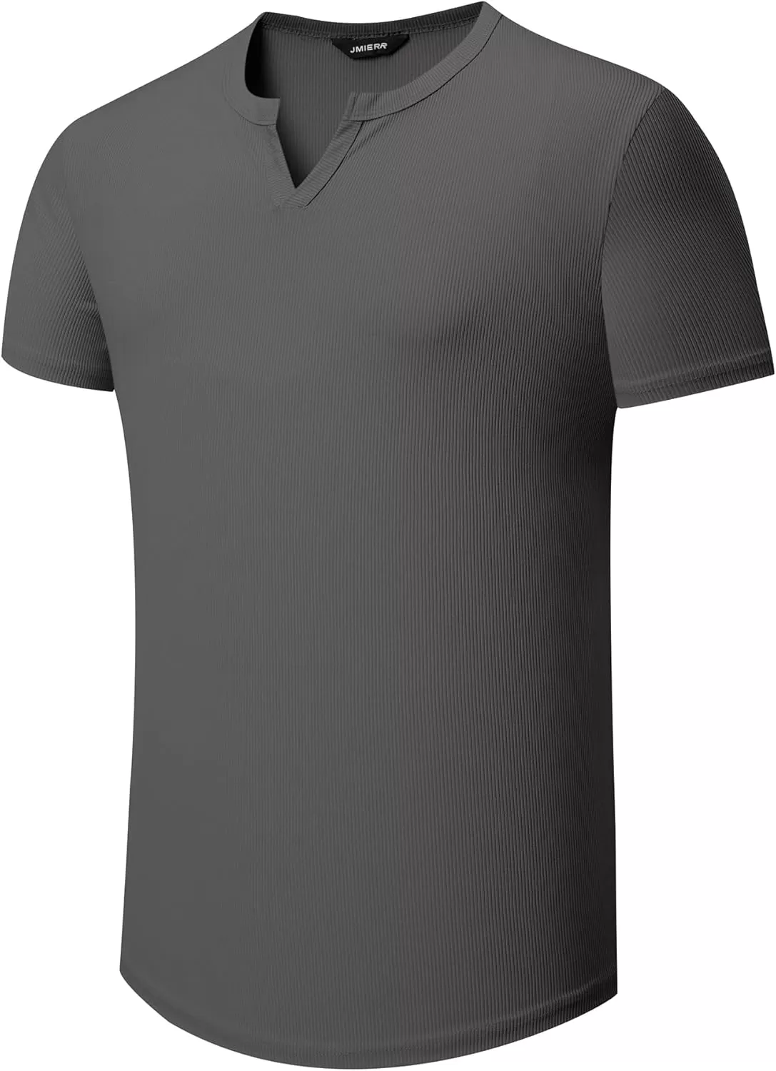 imageJMIERR Mens Muscle VNeck T Shirt Short Sleeve Longline Ribbed Henley Shirt Gym Workout Athletic Tee ShirtsGrey