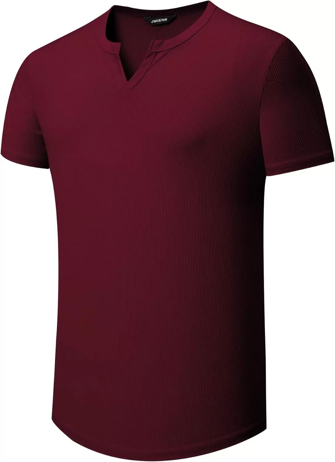imageJMIERR Mens Muscle VNeck T Shirt Short Sleeve Longline Ribbed Henley Shirt Gym Workout Athletic Tee ShirtsRed