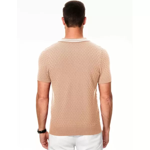 imageJMIERR Mens Knit Polo Shirts Casual Short Sleeve Button Lightweight ShirtBeige