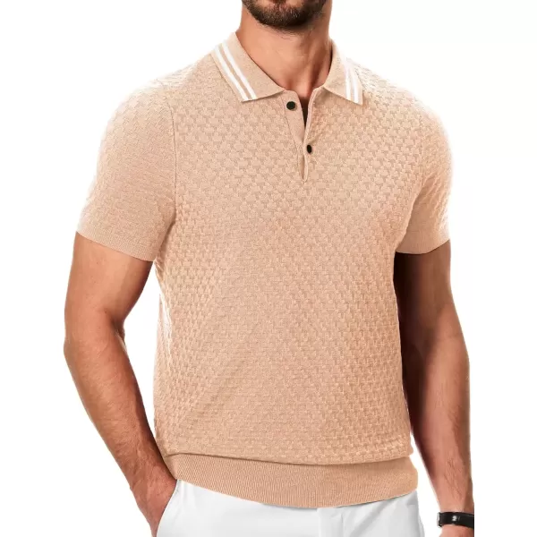 imageJMIERR Mens Knit Polo Shirts Casual Short Sleeve Button Lightweight ShirtBeige