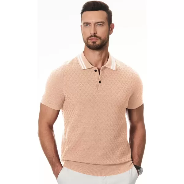 imageJMIERR Mens Knit Polo Shirts Casual Short Sleeve Button Lightweight ShirtBeige