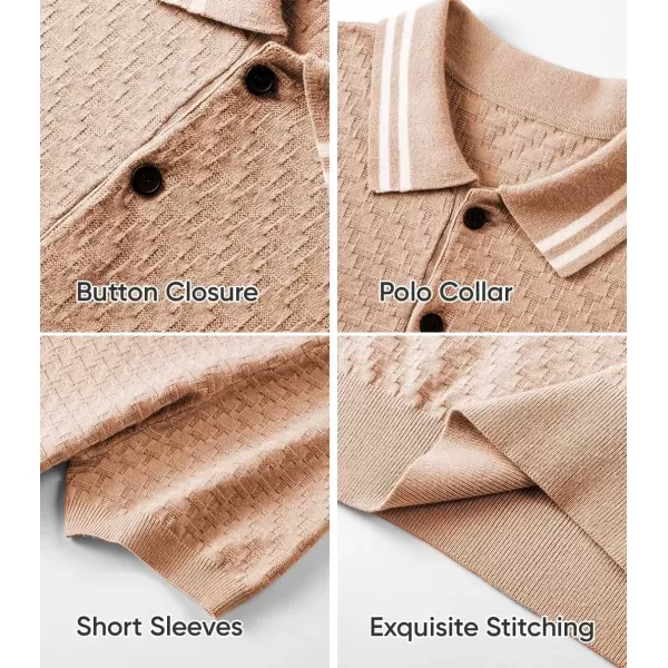 imageJMIERR Mens Knit Polo Shirts Casual Short Sleeve Button Lightweight ShirtBeige