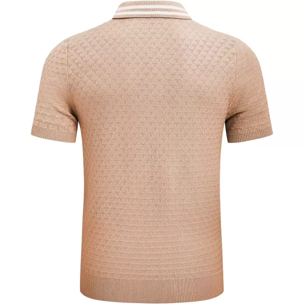 imageJMIERR Mens Knit Polo Shirts Casual Short Sleeve Button Lightweight ShirtBeige